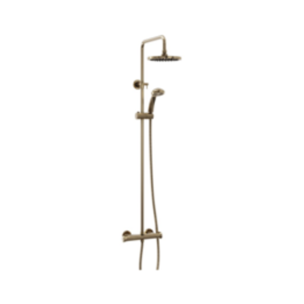 Emporio Bathrooms - Trisen Harik 2 Round Expo Adj Thermo Shw Set Brushed Brass - 1