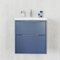 Emporio Duo 500 Wall Hung Vanity Unit Gloss White(Blue Pictured), Top Edge Handle 300Mm Black, Emporio Uno/Duo 500Mm Ceramic Basin  1 Taphole