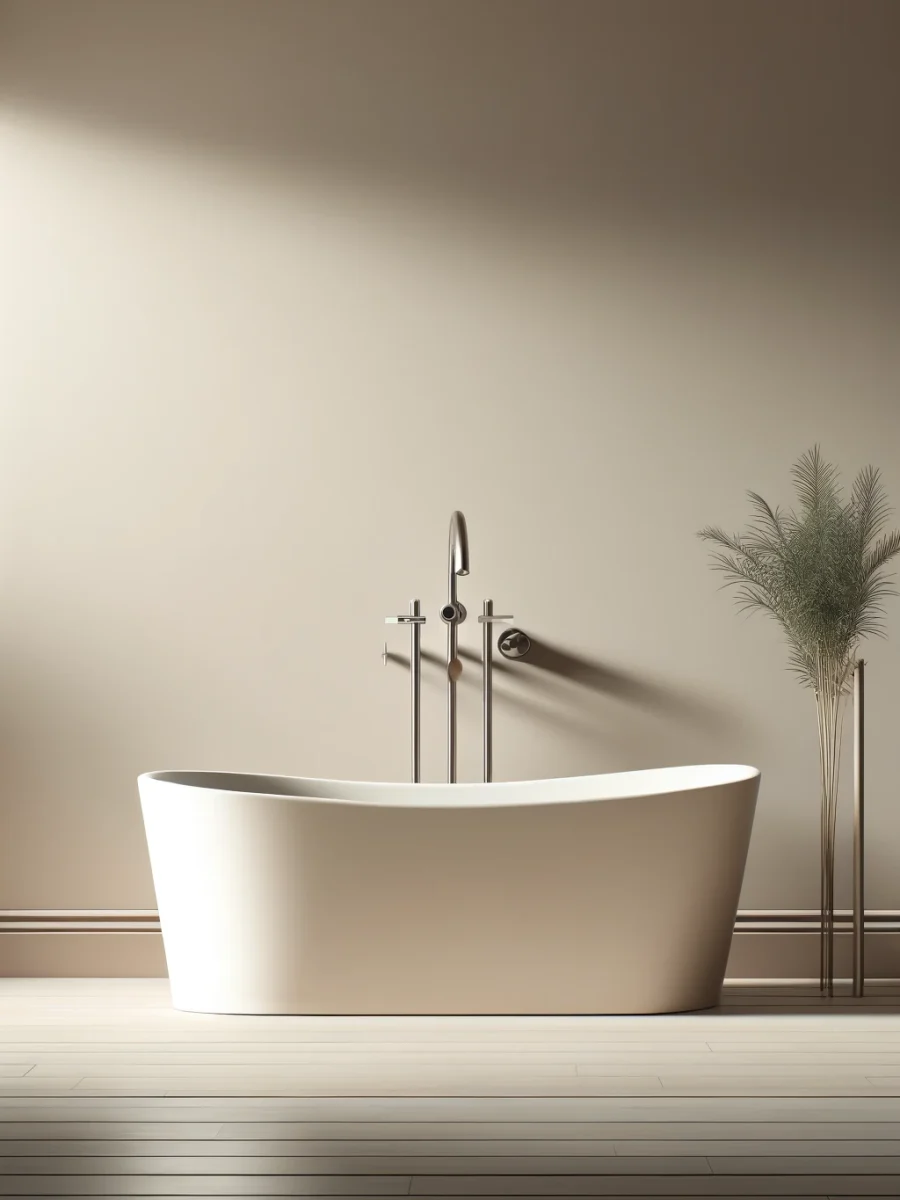 DALL·E 2024-04-08 21.15.18 - Create a vertical, photorealistic image of a simple yet elegant bathtub with fixtures. The design should focus on simplicity and elegance, featuring a